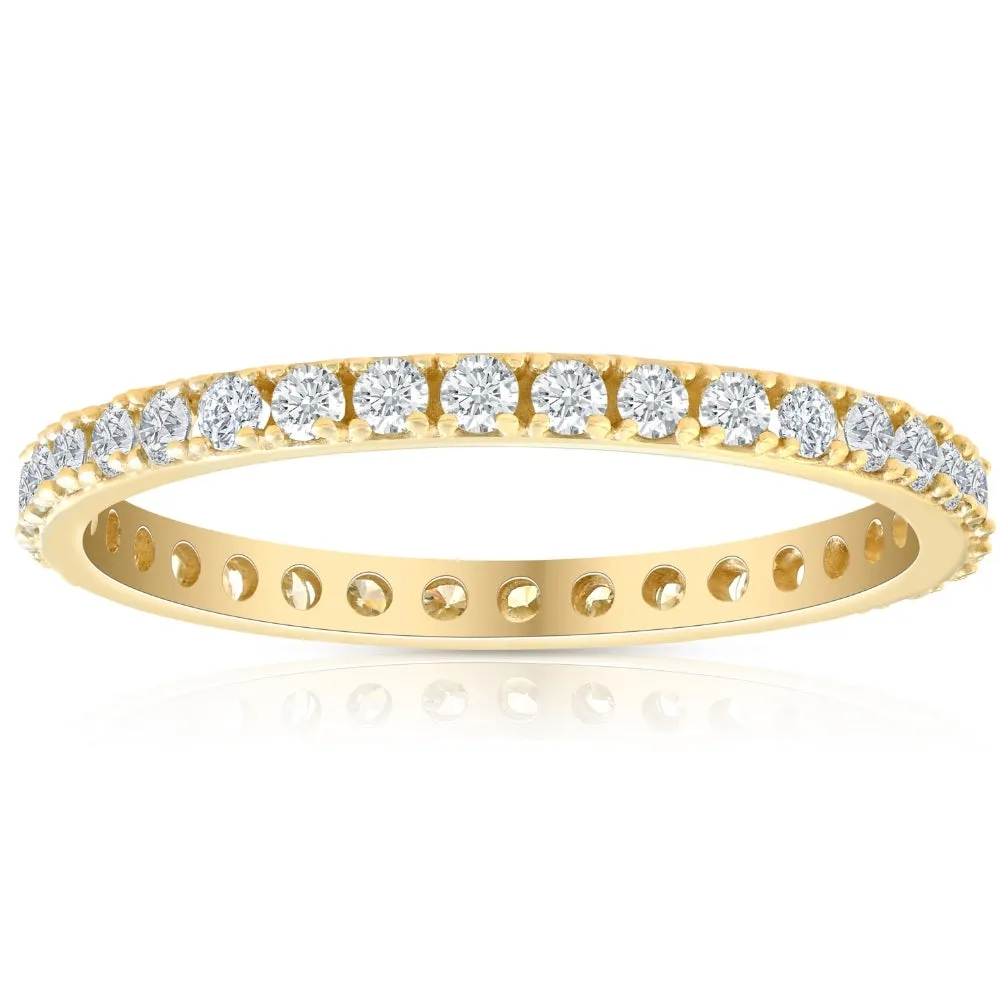 1/2 Ct Real Diamond Eternity Ring Yellow Gold Women's Stackable Anniversary Band