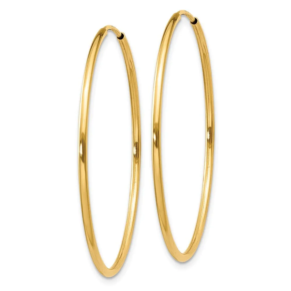 1.25mm, 14k Yellow Gold Endless Hoop Earrings, 32mm (1 1/4 Inch)