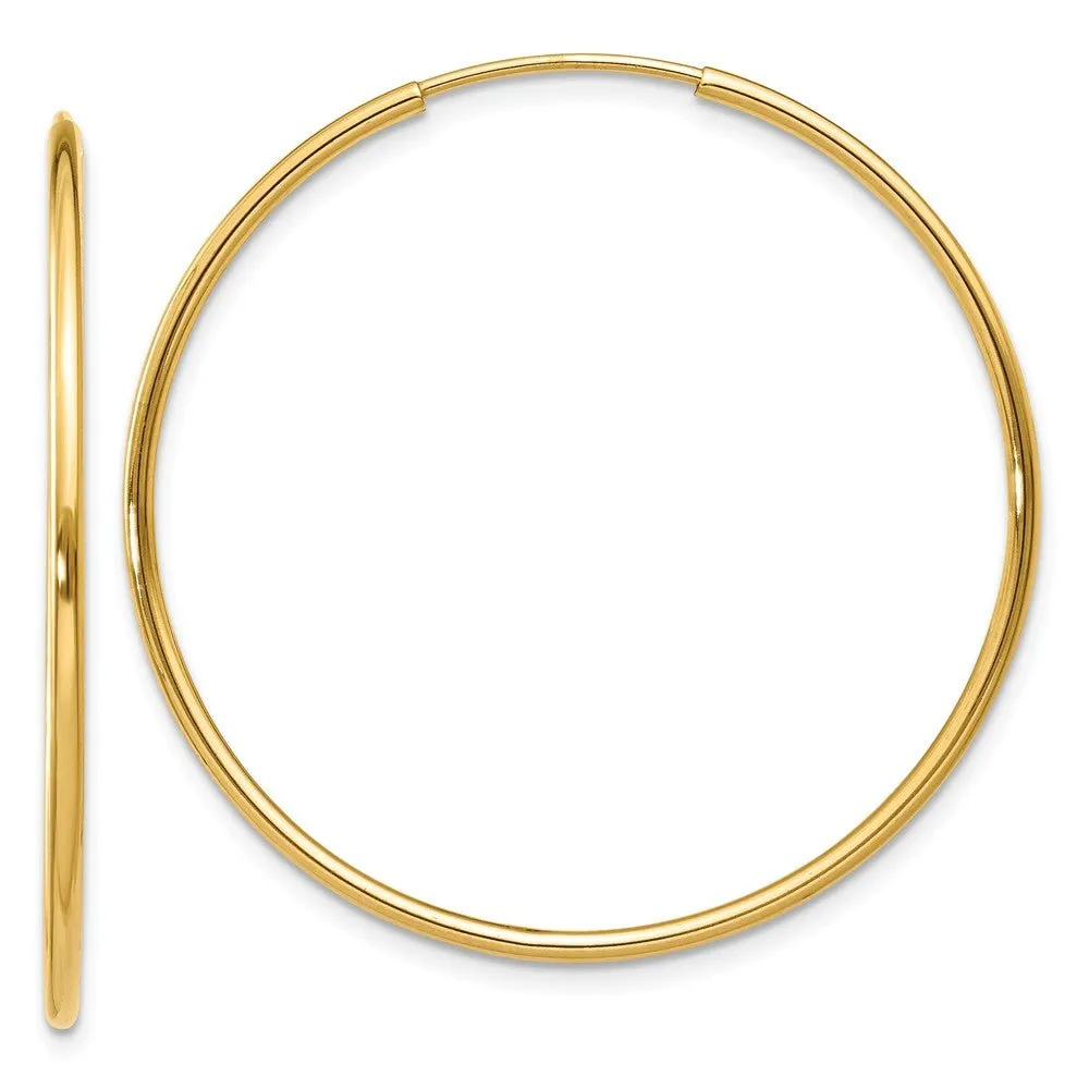 1.25mm, 14k Yellow Gold Endless Hoop Earrings, 32mm (1 1/4 Inch)