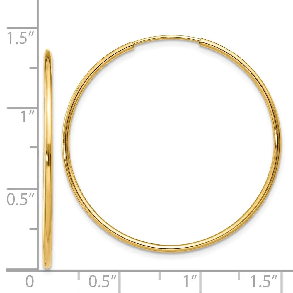 1.25mm, 14k Yellow Gold Endless Hoop Earrings, 32mm (1 1/4 Inch)