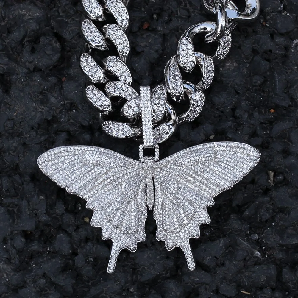 12MM Cuban Chain Necklace Womens Butterfly Necklace