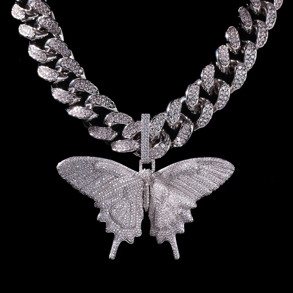 12MM Cuban Chain Necklace Womens Butterfly Necklace