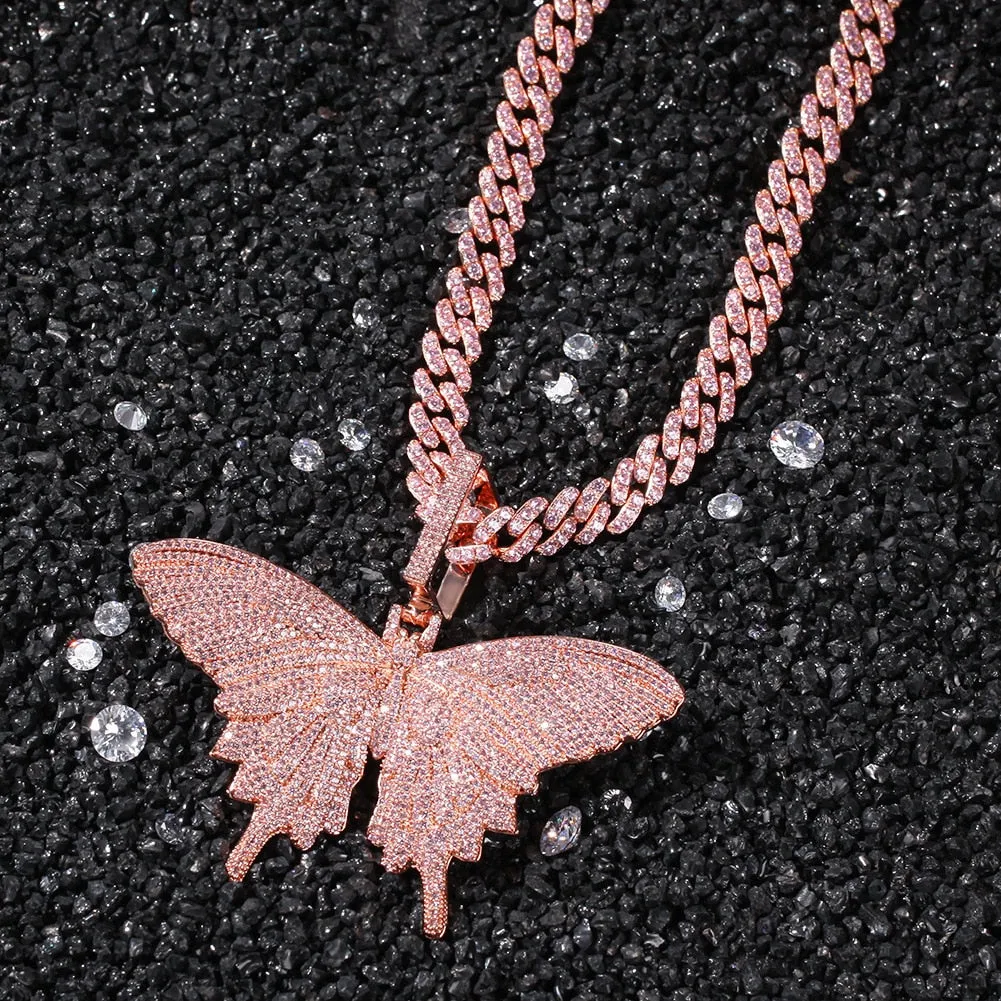 12MM Cuban Chain Necklace Womens Butterfly Necklace