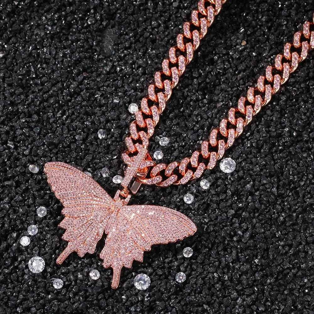 12MM Cuban Chain Necklace Womens Butterfly Necklace