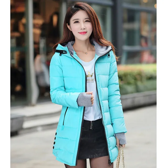 2018 women winter hooded warm coat plus size candy color cotton padded jacket female long parka womens wadded jaqueta feminina