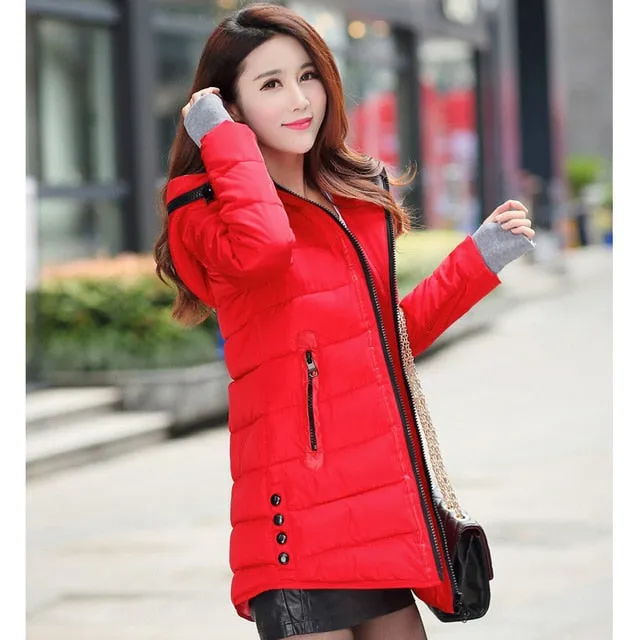 2018 women winter hooded warm coat plus size candy color cotton padded jacket female long parka womens wadded jaqueta feminina