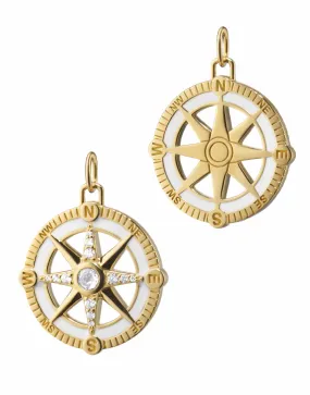 Adventure Compass Charm with White Enamel and Diamonds