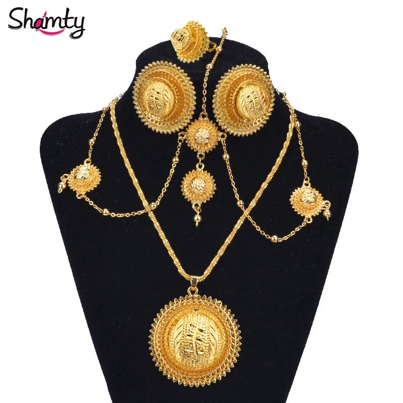 African Gold Set Bridal Jewelry Habasha Style Wedding Pure Gold Color Set