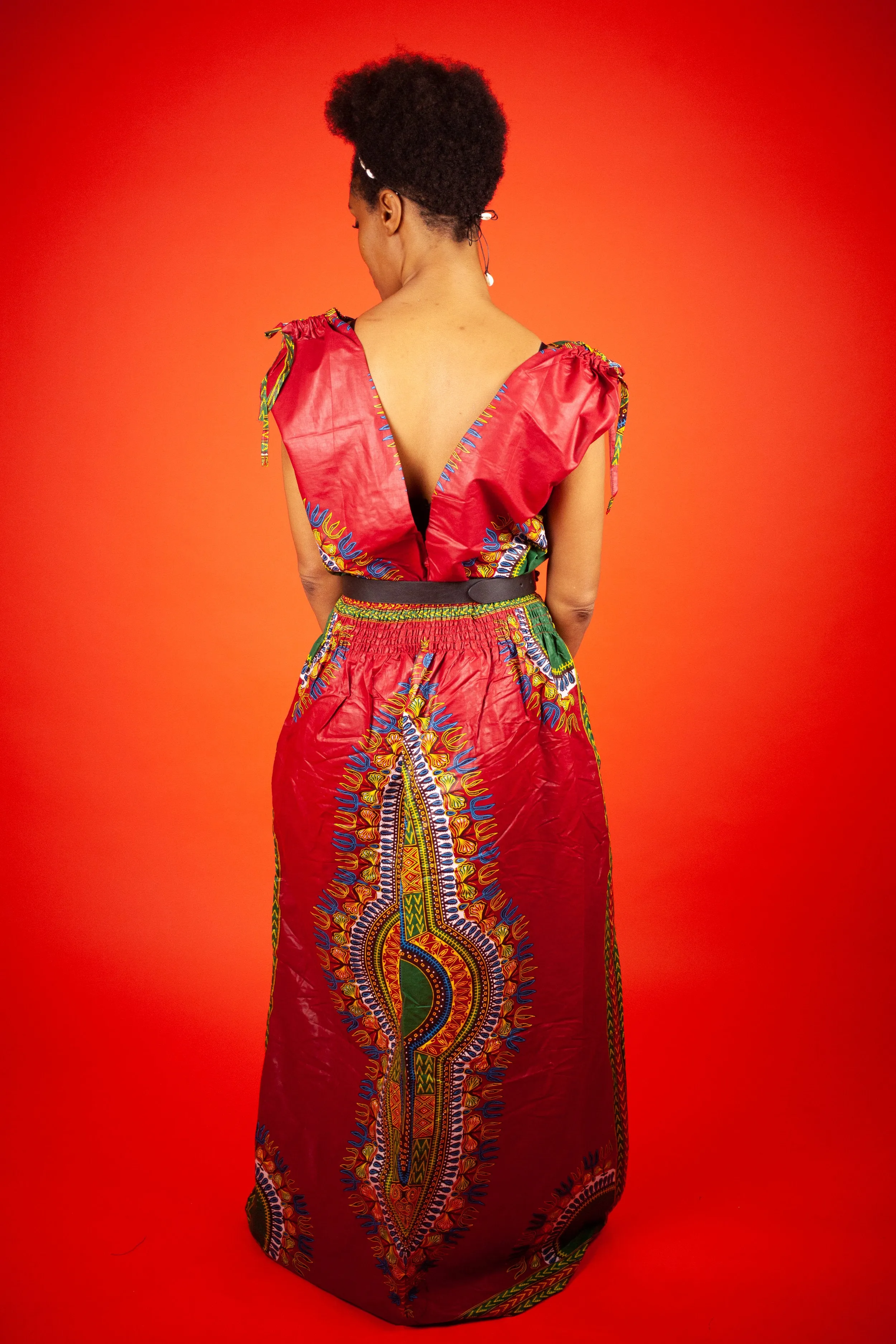 African Maxi Dress In Red Dashiki