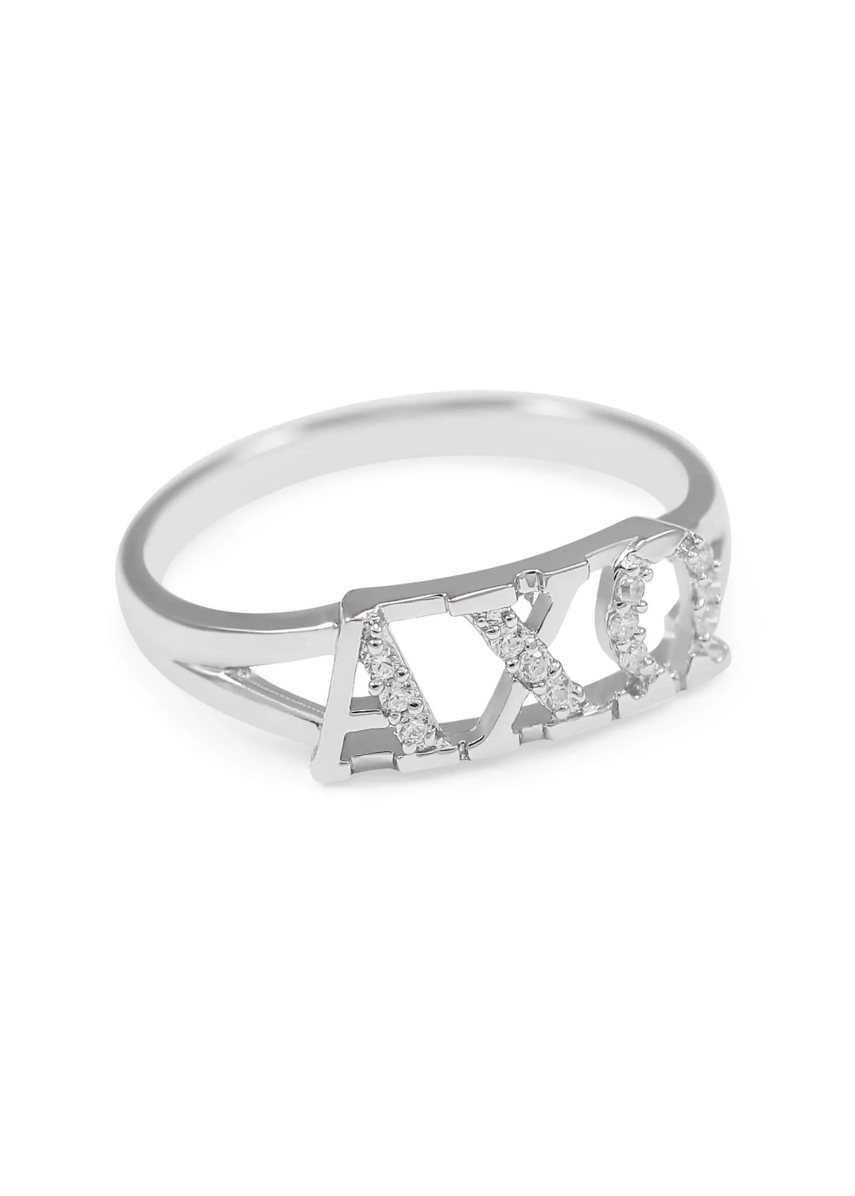 Alpha Chi Omega Sterling Silver Ring with CZs