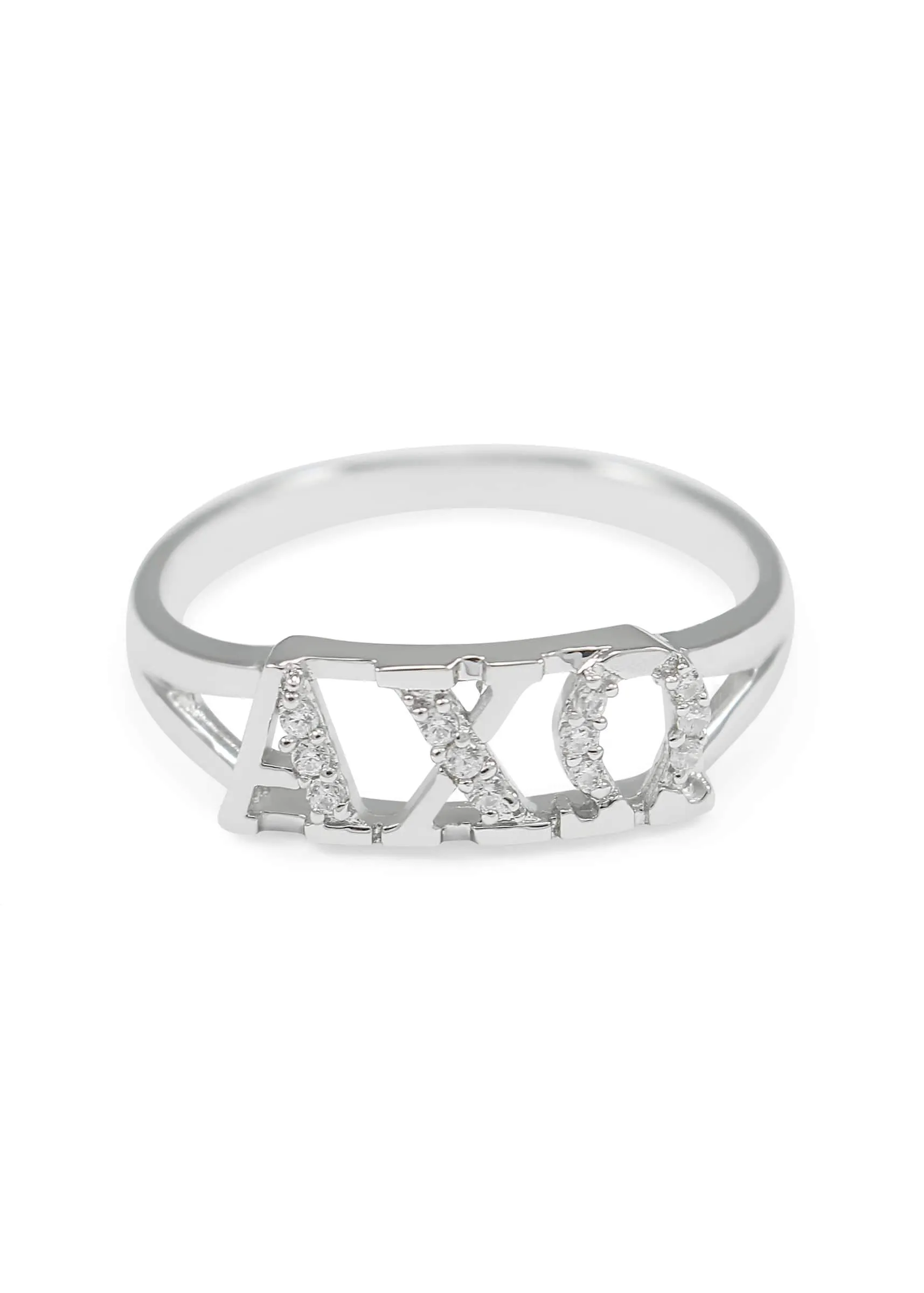 Alpha Chi Omega Sterling Silver Ring with CZs