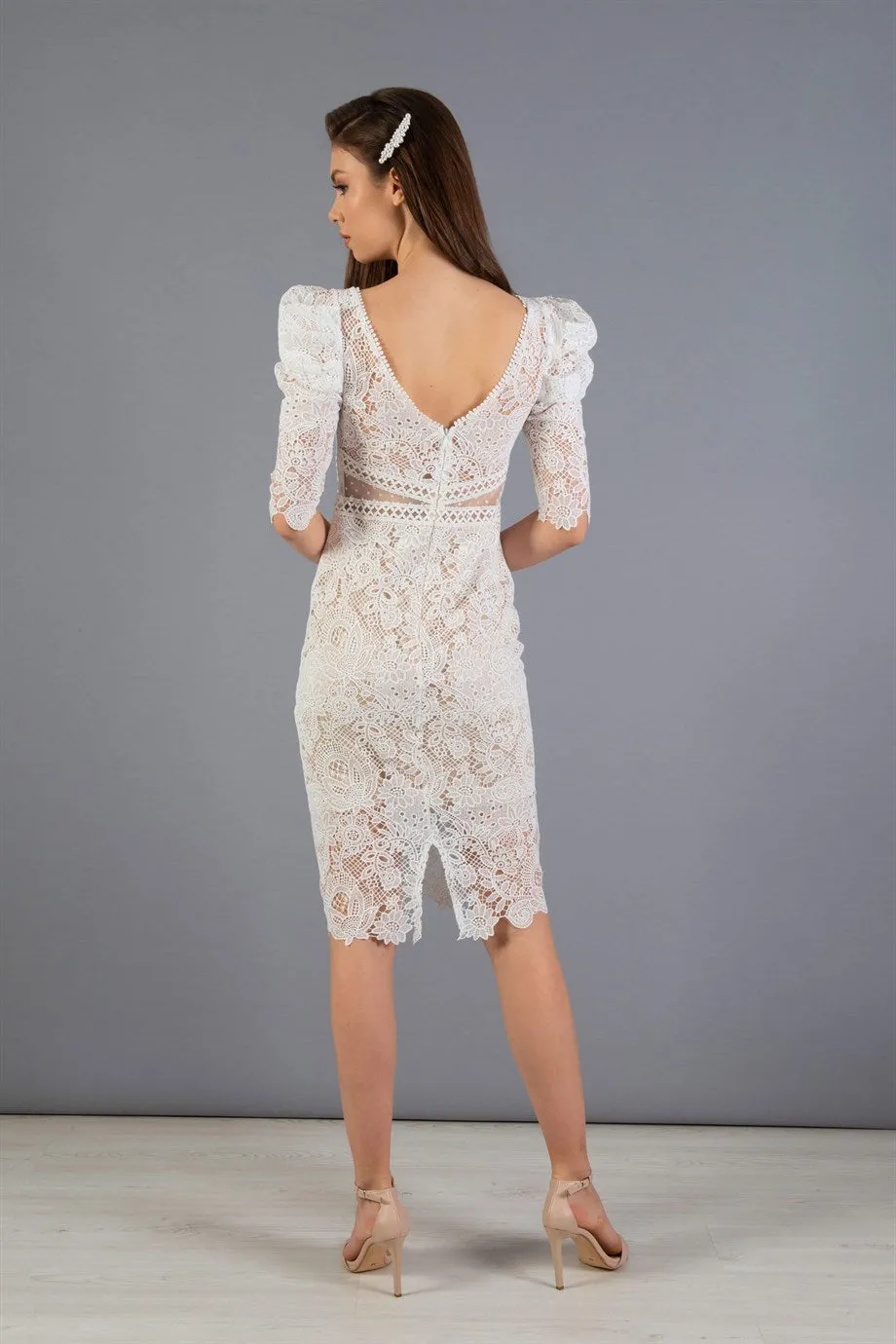 Angelino Ecru lace arm flywheel engagement dress and wedding dress