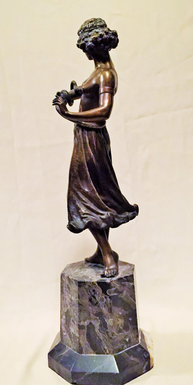 Austrian Jugendstil  Bronze & Marble Sculpture "Dance with a Snake"