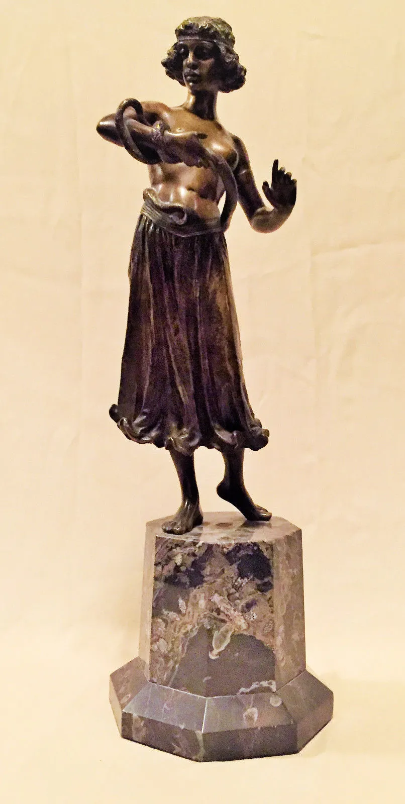 Austrian Jugendstil  Bronze & Marble Sculpture "Dance with a Snake"