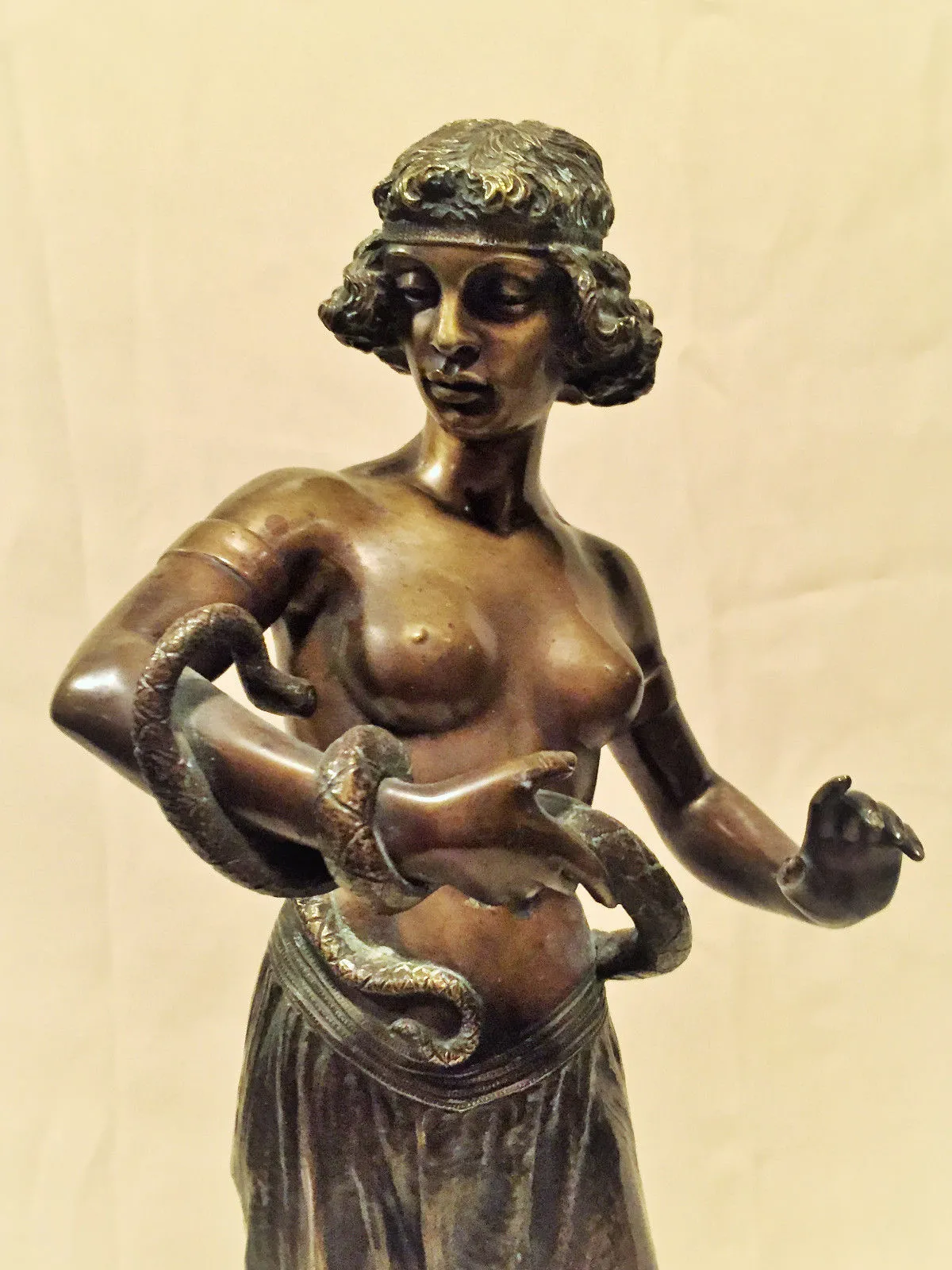 Austrian Jugendstil  Bronze & Marble Sculpture "Dance with a Snake"