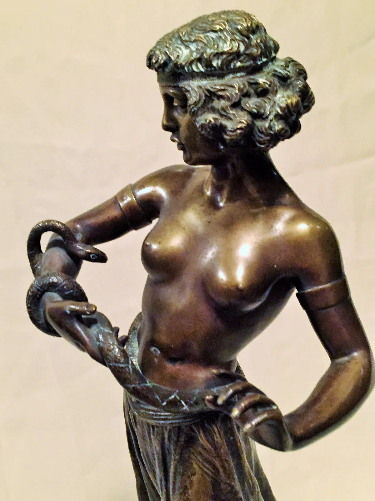 Austrian Jugendstil  Bronze & Marble Sculpture "Dance with a Snake"