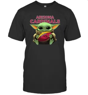 Baby Yoda Loves The Arizona Cardinals Star Wars Baby Yoda Hugs Cardinals NFL Mens T-Shirt