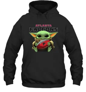 Baby Yoda Loves The Atlanta Falcons Star Wars Baby Yoda Hugs Falcons NFL Adult Hoodie Sweatshirt