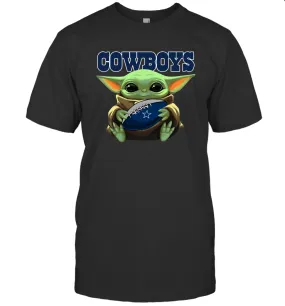 Baby Yoda Loves The Dallas Cowboys Star Wars Baby Yoda Hugs Cowboys NFL Mens T-Shirt