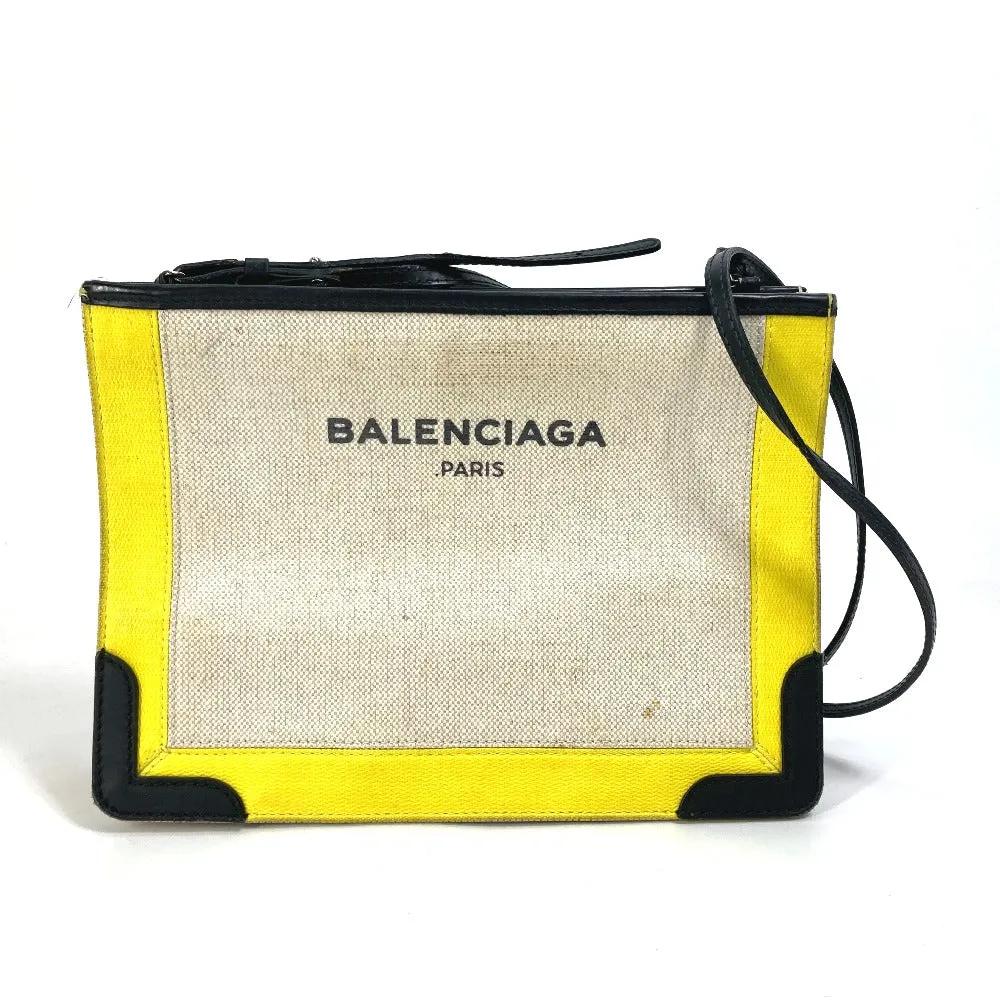 BALENCIAGA Shoulder Bag 339937 Leather / coated canvas yellow Navy Pochette Women Used Authentic