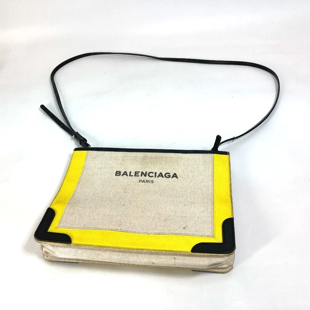 BALENCIAGA Shoulder Bag 339937 Leather / coated canvas yellow Navy Pochette Women Used Authentic