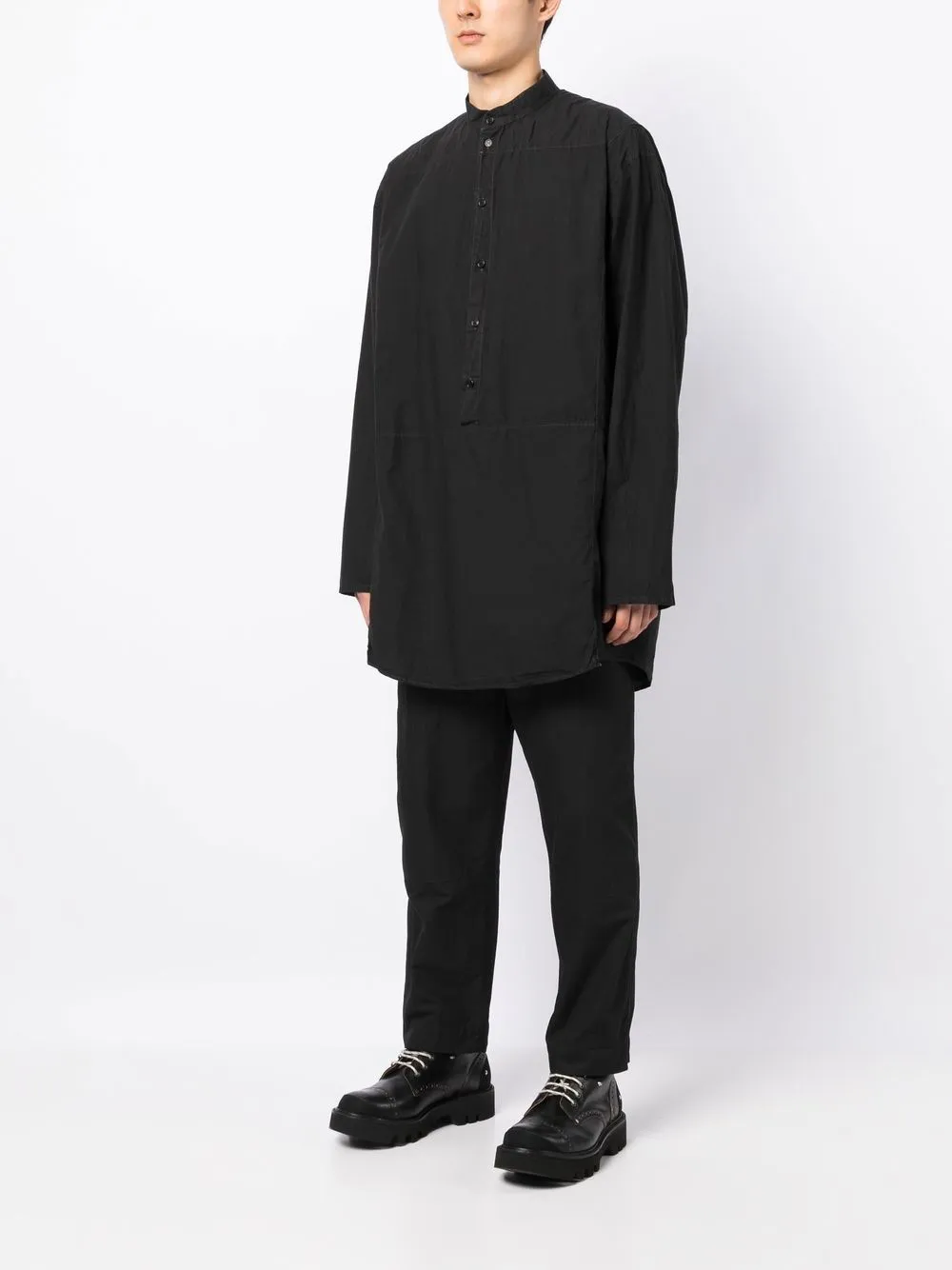 Band Collar Mid-Length Shirt