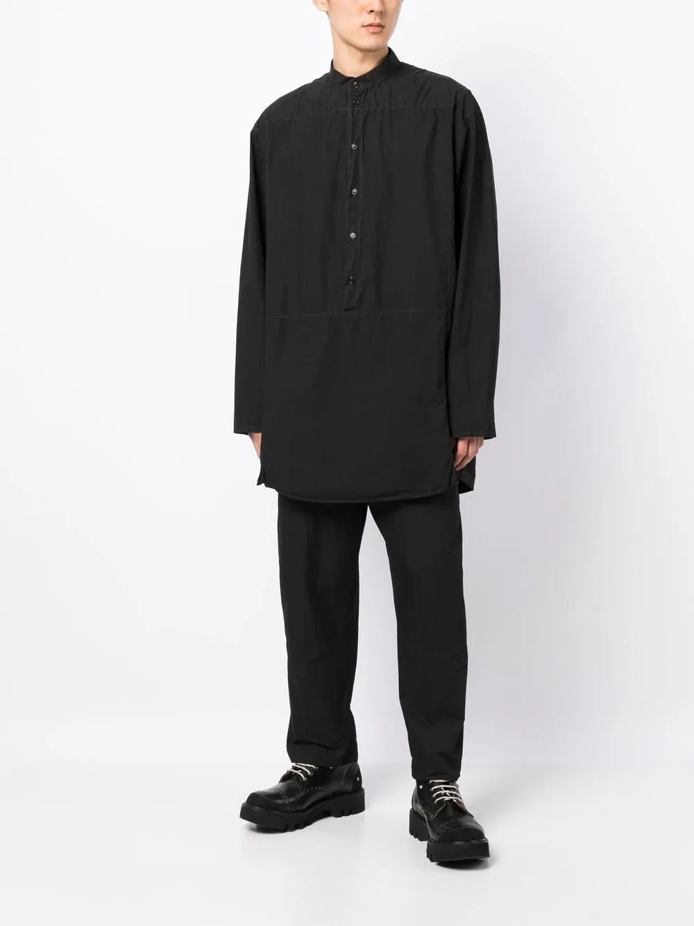 Band Collar Mid-Length Shirt