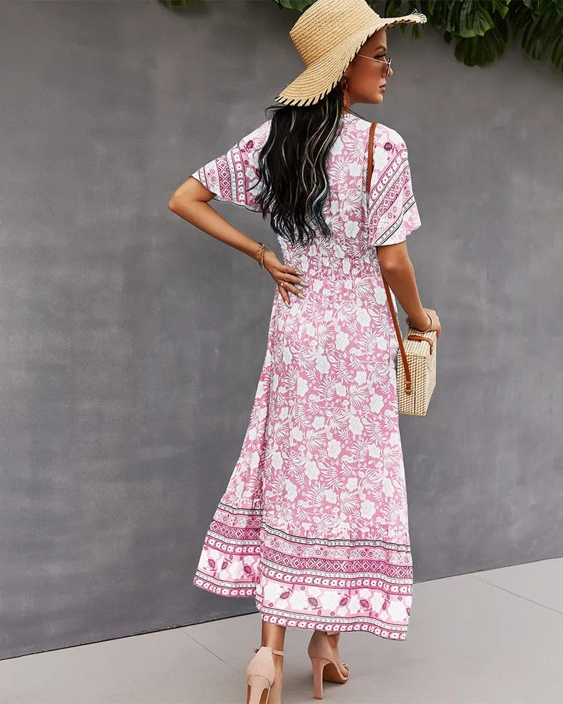 BerriesJam - 2024 Printed Boho Hippie Beach Casual Maxi Dress