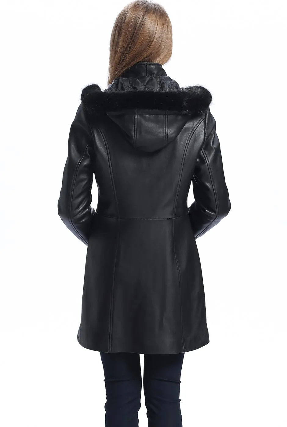 BGSD Women Irene Hooded Lambskin Leather Coat