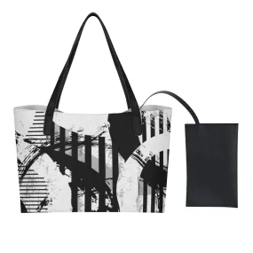 Black & White Geo - Shopping Tote Bag With Black Mini Purse