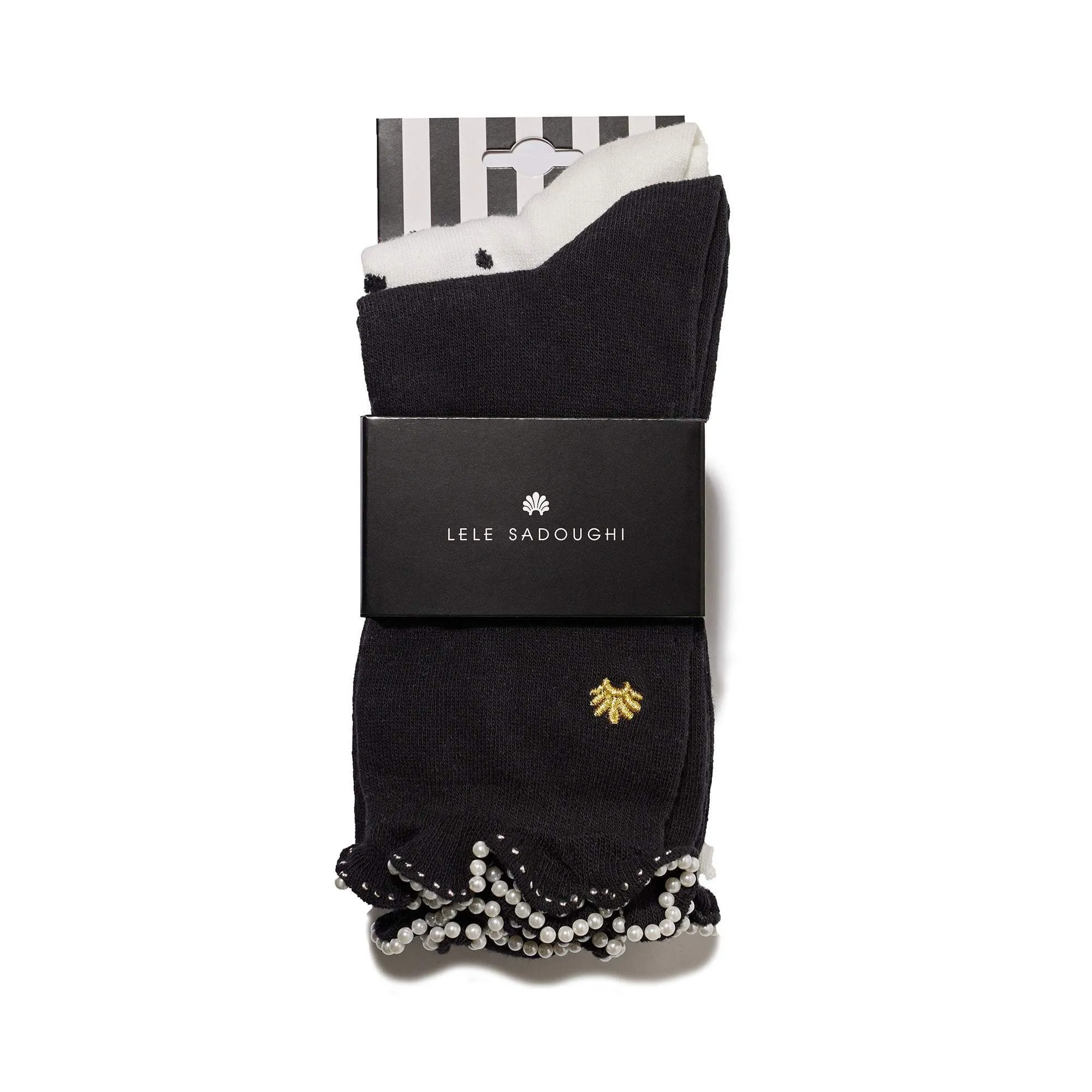 BLACK AND WHITE SET OF 2 BLACK TIE RUFFLE SOCKS