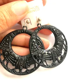 Black Carved Drop Earrings- Kooky Deadstock Earrings *Final Sale