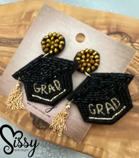 BLACK GRADUATION CAP EARRINGS