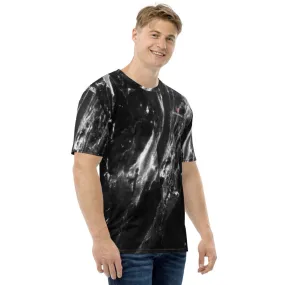 Black Grey Marble Men's T-shirt, Abstract Gray Marbled Print Luxury Tee For Men-Made in USA/EU/MX