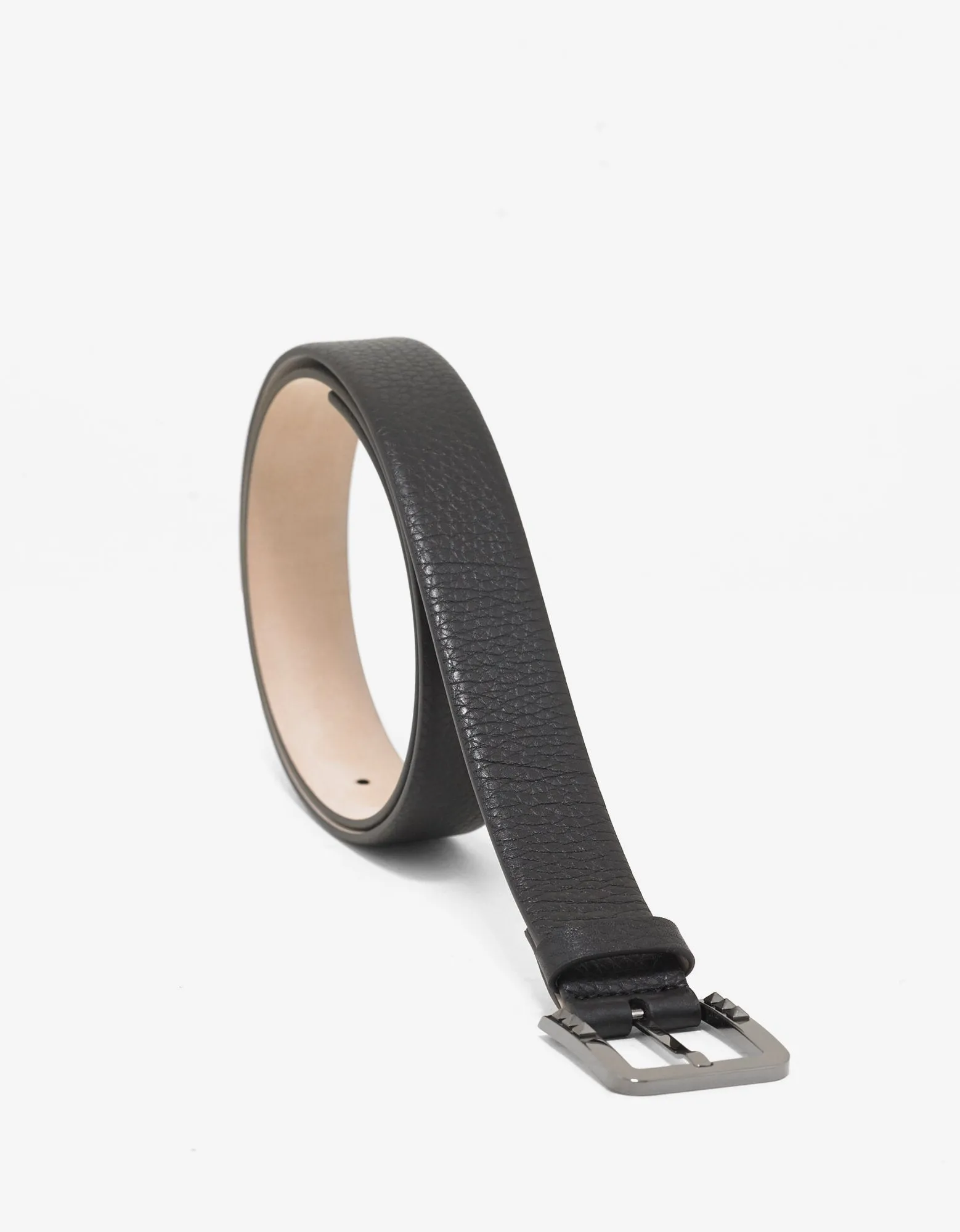 Black Leather Rockstud Buckle Belt