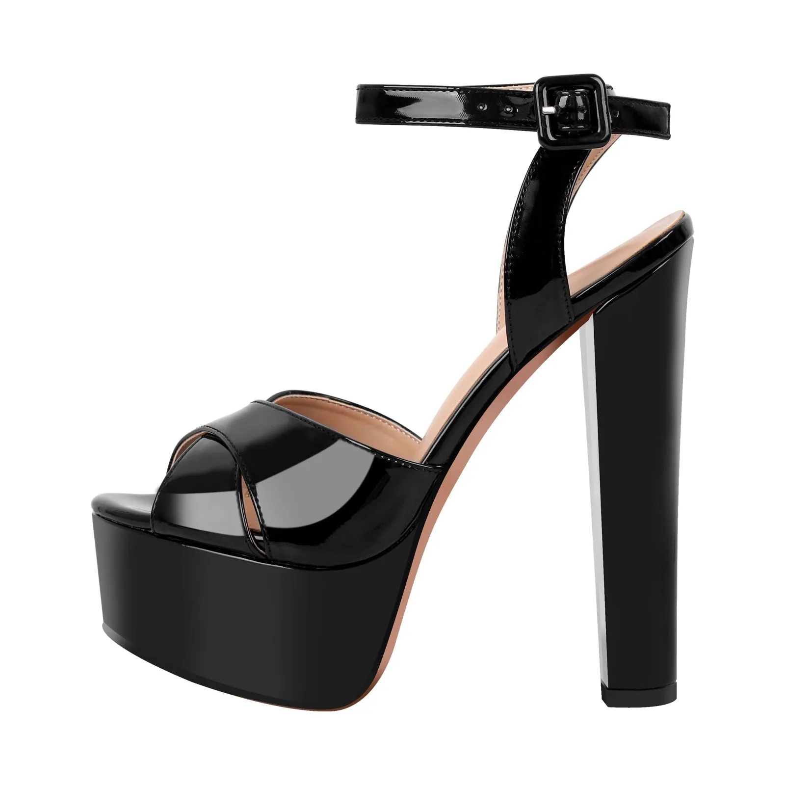 Black Platform Chunky Heel Ankle Strap Sandals