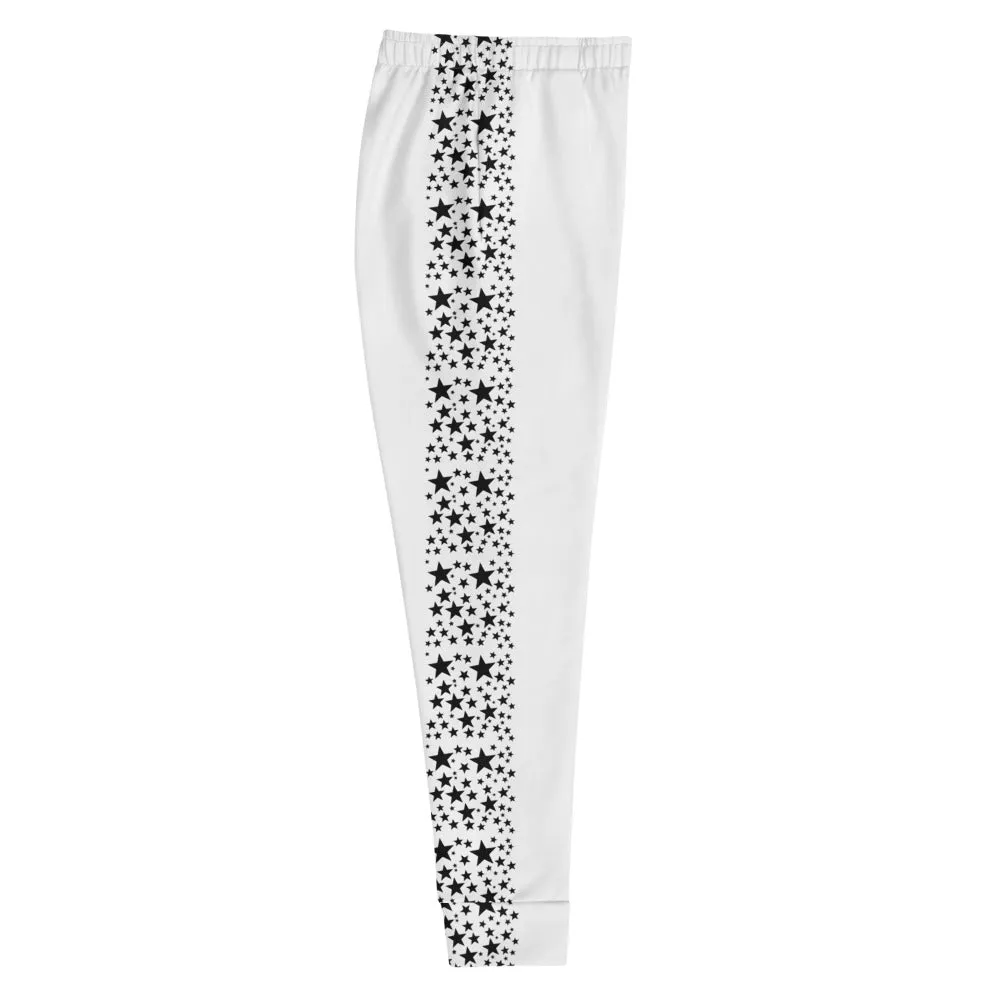 Black Stars Women's Joggers, Black White Ladies Skinny Dressy Sweatpants-Made in EU