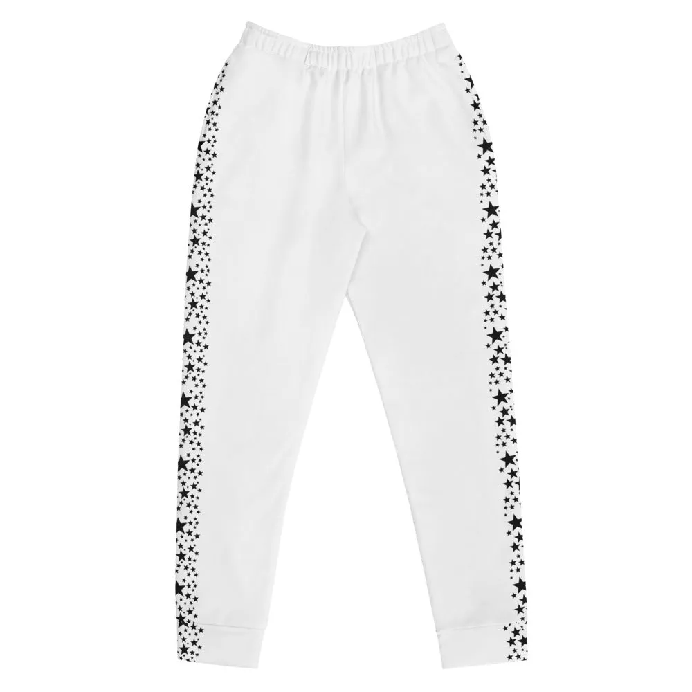 Black Stars Women's Joggers, Black White Ladies Skinny Dressy Sweatpants-Made in EU