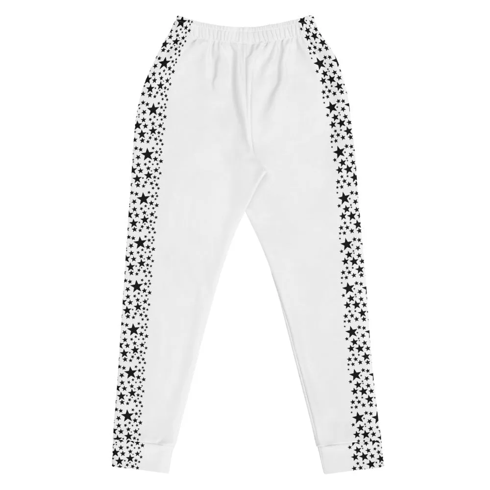 Black Stars Women's Joggers, Black White Ladies Skinny Dressy Sweatpants-Made in EU