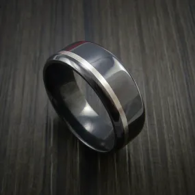 Black Titanium Band Wide Platinum Inlay Men's Ring