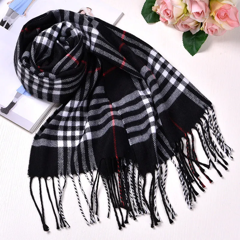 Black, white and red check print scarf