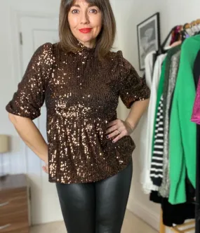 Bronze Sequin Peplum Top