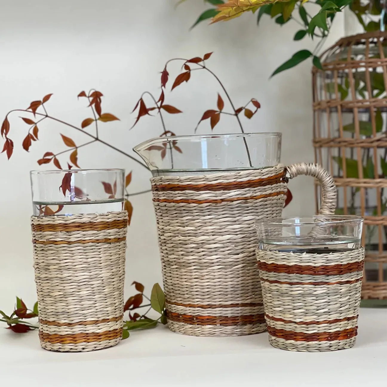 Brown Striped Seagrass Wide Tumbler