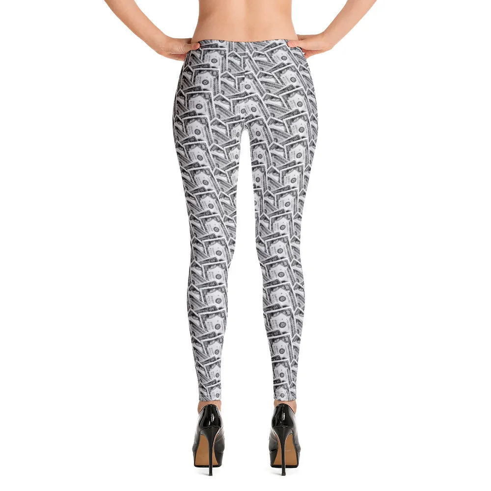 Cash Money Pattern Leggings White With One Hundred Dollar Bills from HeroicU