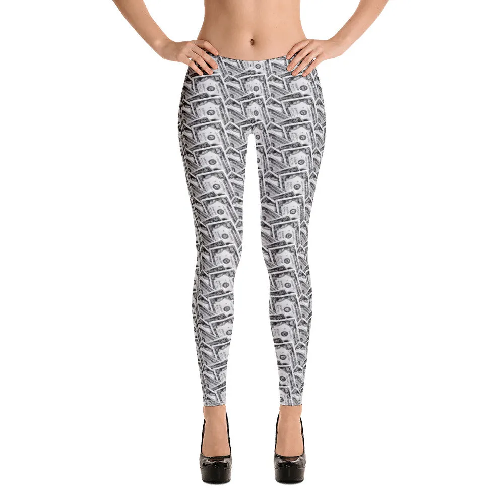 Cash Money Pattern Leggings White With One Hundred Dollar Bills from HeroicU