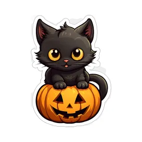 Celebrate Halloween with Black Cat and Pumpkin Sticker Fun