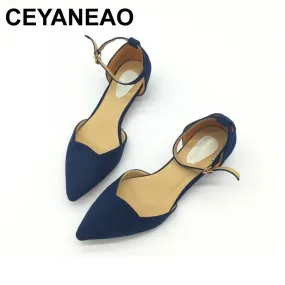 CEYANEAO Women Buckle Strap Low Heels Pumps Pointed Toe