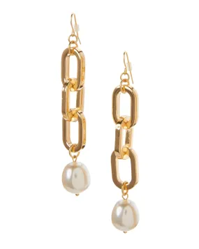 Chain and Pearl Drop Earring Gold