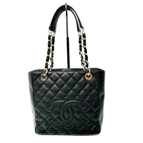 CHANEL Black Quilted Caviar Petite Shopper Tote