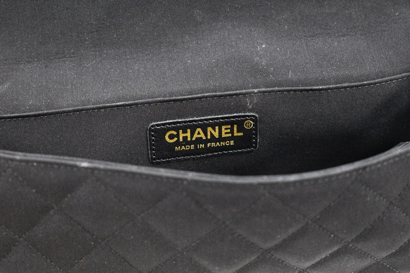 Chanel - Camellia Black Satin Pochette Bag - Gold Chain Strap Quilted